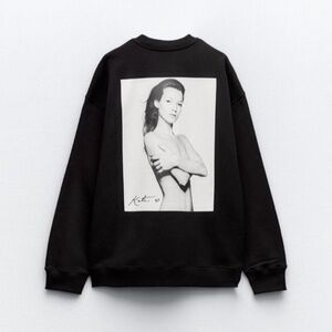 NWT ZARA X KATE MOSS rare viral iconic black sweater sweatshirt photograph